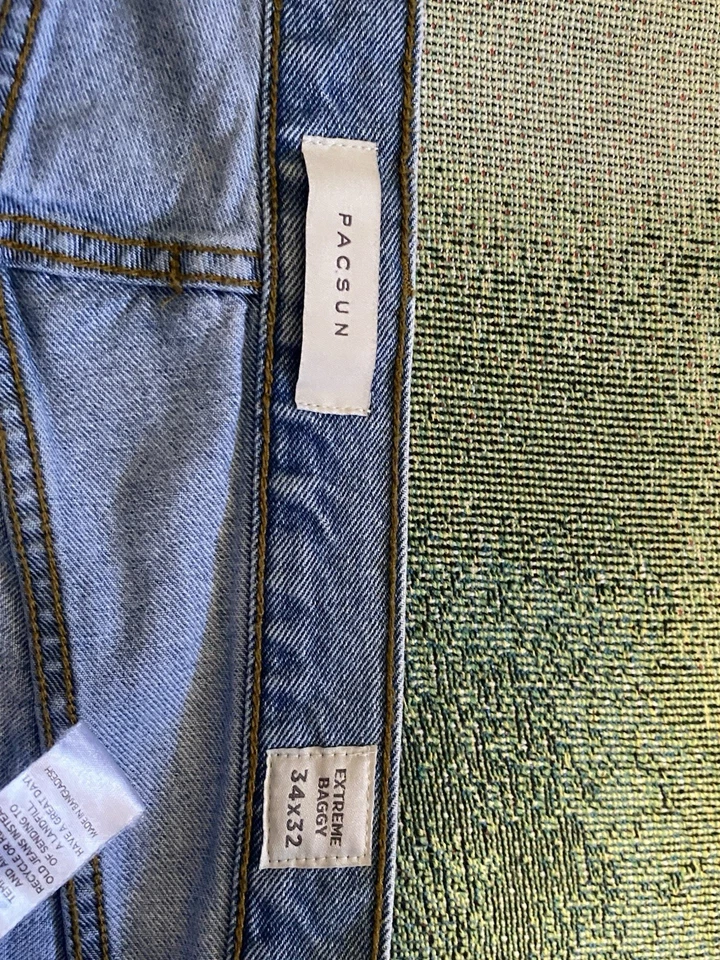 Pantalones de mezclilla para hombre Pacsun 34x32 azul, holgados, lavado claro Foto 3 de 4