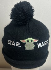 Star Wars Grogu Baby Yoda Pom Pom Beanie Hat Black Knit Winter Cap Adult