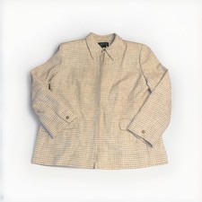 Lauren Ralph Lauren Women's Blazer 16W Wool Houndstooth Zip Up Coat Gray