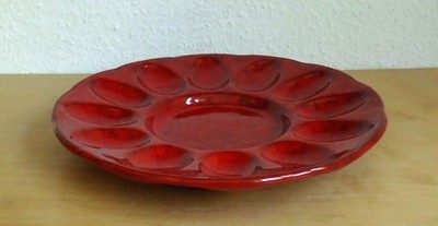 Keramik Eierteller Eierplatte Eier Servierteller Platte 12 Eier rot TOP-Zustand