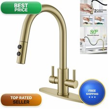 PAKING Kitchen Sink Faucet, 2 Handles Pull Down Sprayer, Brushed Gold, PB1056