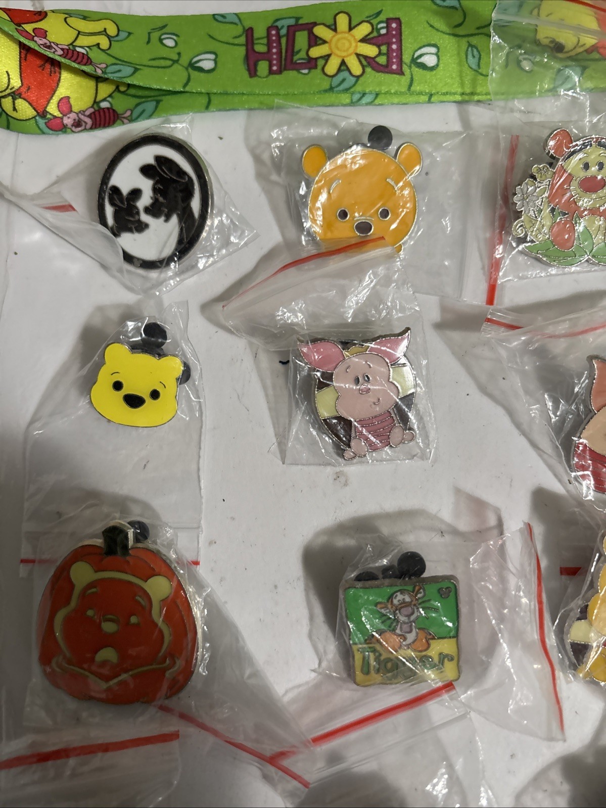 Disney WINNIE THE POOH & Friends EEYORE PIGLET pin lot of 15 w/Lanyard ...