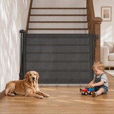 37-55" Retractable Baby Gates for Stairs Doorways Black