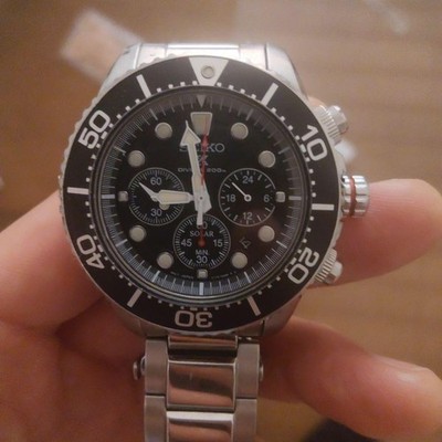 Seiko Prospex V175 Solar 200m Diver Chronograph Black Dial Uhr Gebraucht