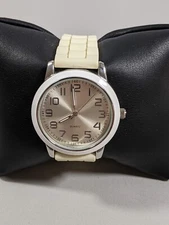 Silver Tone Dial Round Case 38 mm White Rubber Band Watch 9 Inch