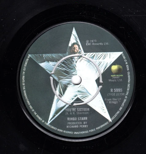 Beatles (Ringo) "You're 16" 1973 UK Apple Push Out Center Stock Copy Single