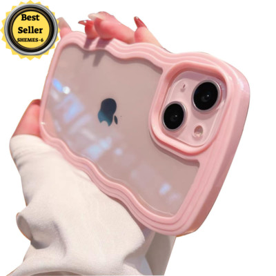 Compatible for Case Clear Cute Curly Wave Frame Shape for iPhone 15 Plus Pink...