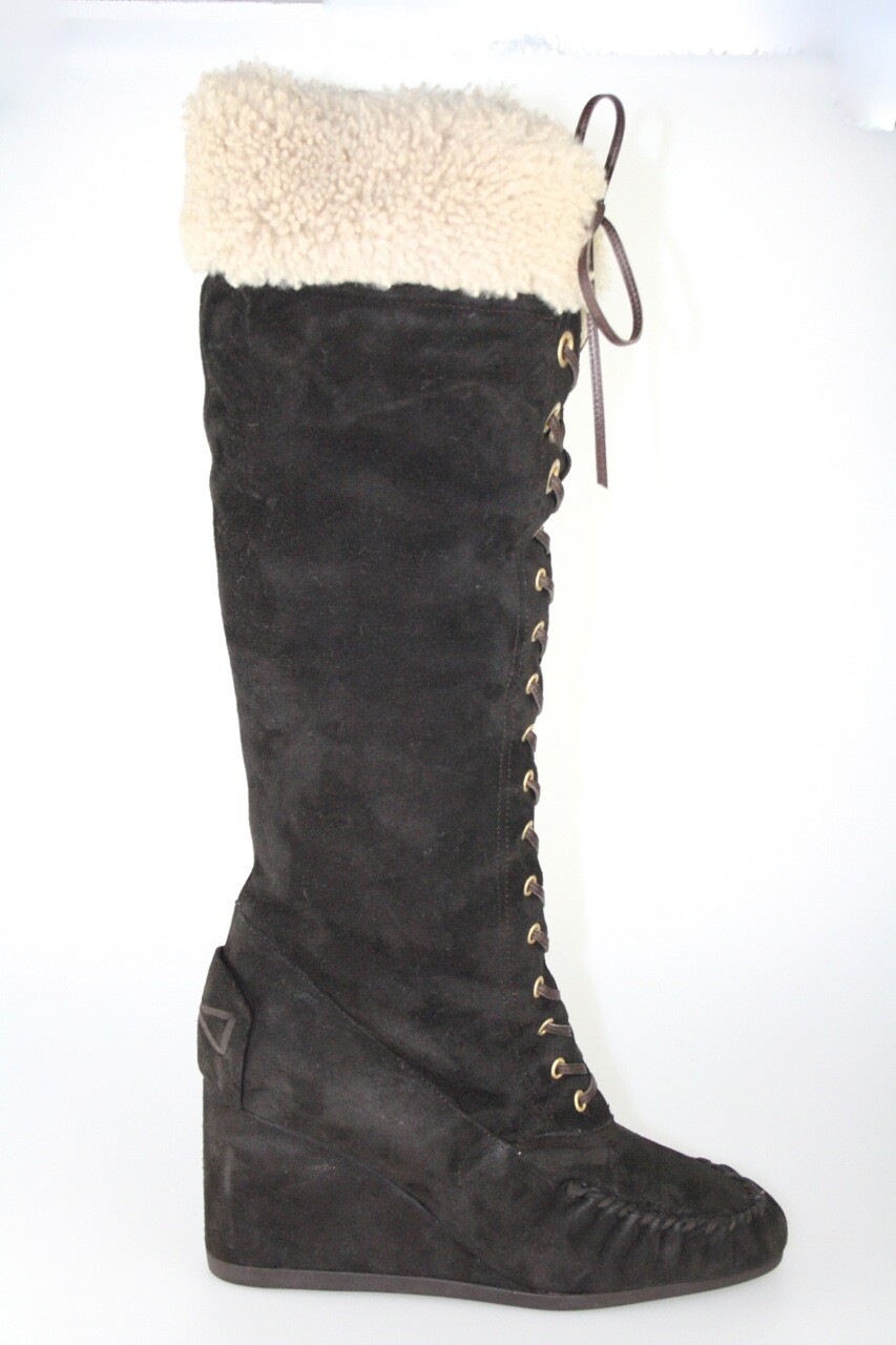MIU MIU Brown Suede Shearling Fur Boots 5W4450 UK 8 EUR 41 image 3