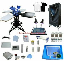 Full Set 3 Color 4 Station Screen Printing Material  Printer Kit Double Rotary