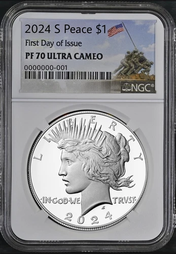 2024 S Proof Peace Silver Dollar NGC PF70  First Day Issue FDI  , Iwo Jima WW2