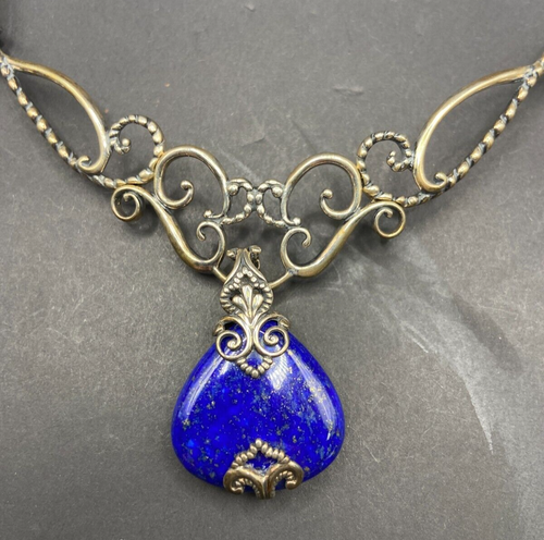 Carolym Pollack Lapis Lazuli Pendant Necklace Blue 925 Sterling Silver Filigree - Picture 16 of 20
