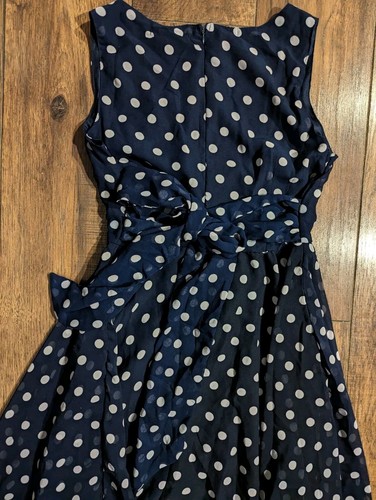 NWT Diva Collection Womens Navy & White Polka Dot Ruffle Dress W/ Tie Size Large - Picture 11 of 14