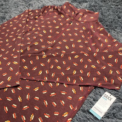 Saxx Mens Viewfinder Long Sleeve 1/2 Zip Base Layer Hot Dog Merino Wool Sz 2XL