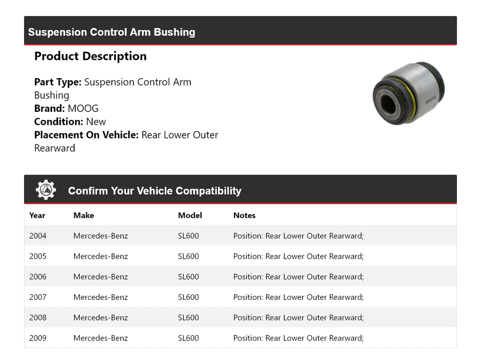 Buje de brazo de control de suspensión MOOG 2004-2009 2004-2009 2004 2005 Foto 2 de 3