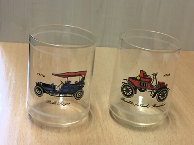2 Vintage DDR DEKO Oldtimer Gläser Rolls Royce 1904 + Rambler nash Runabout 1902