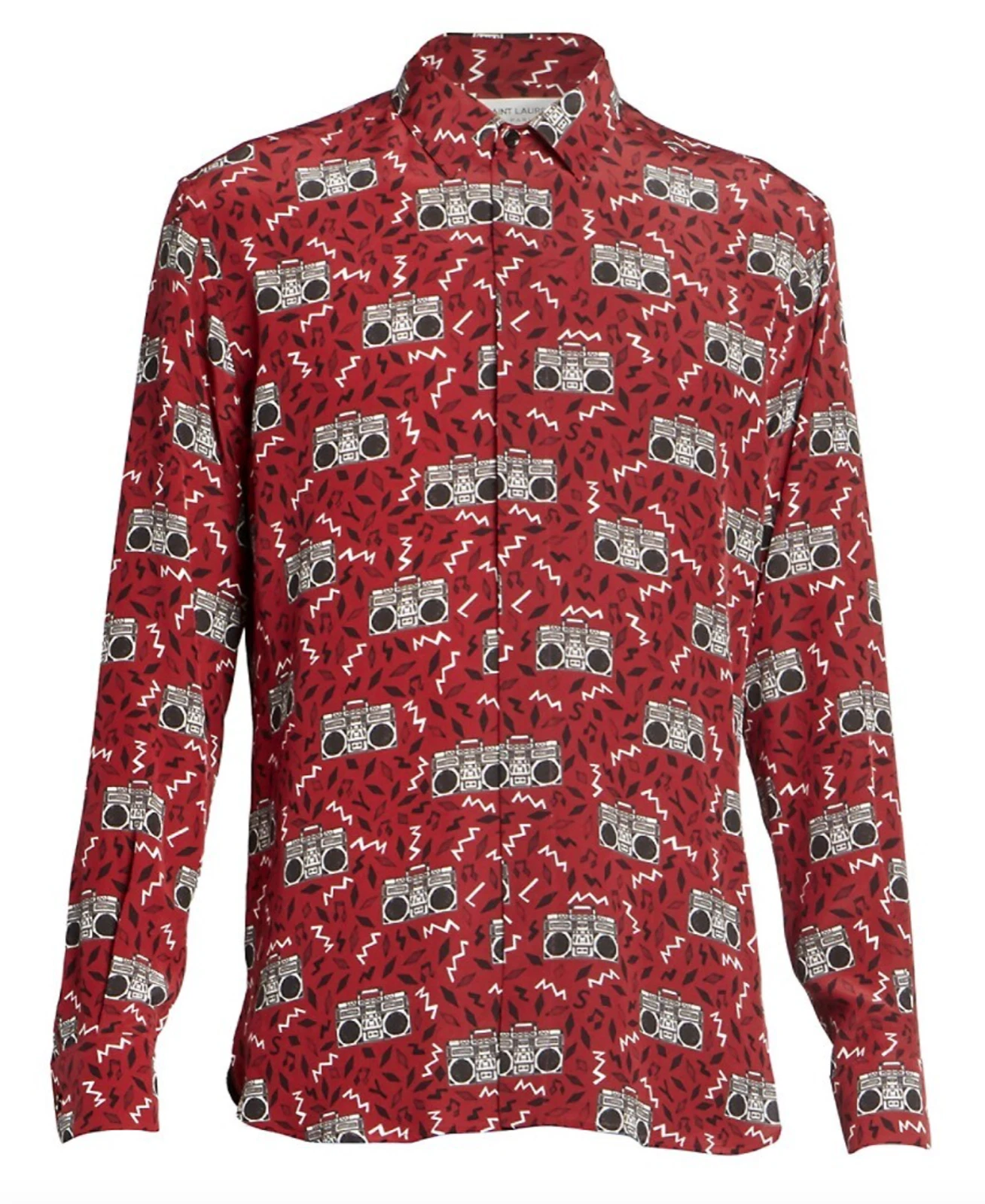 SAINT LAURENT (YSL) Camicia abbottonata nuova con etichette Saint Laurent YSL Red Boombox Radio Musica Seta 42 US 16 5