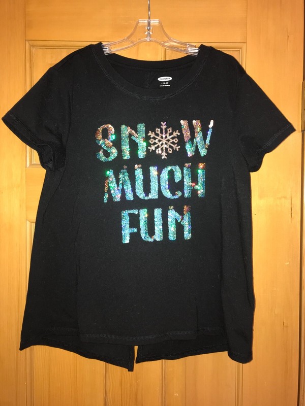 EUC Girls' Size 10 Old Navy "Snow Much Fun" Short Sleeve Shirt with Sequins