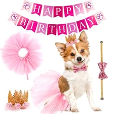 Pet birthday party Crown Hat Dog pet supplies collar Princess dress set