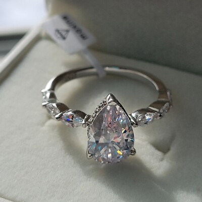 3 Carat Sona Simulated Diamond Pear Ring Sterling Silver Sz 10