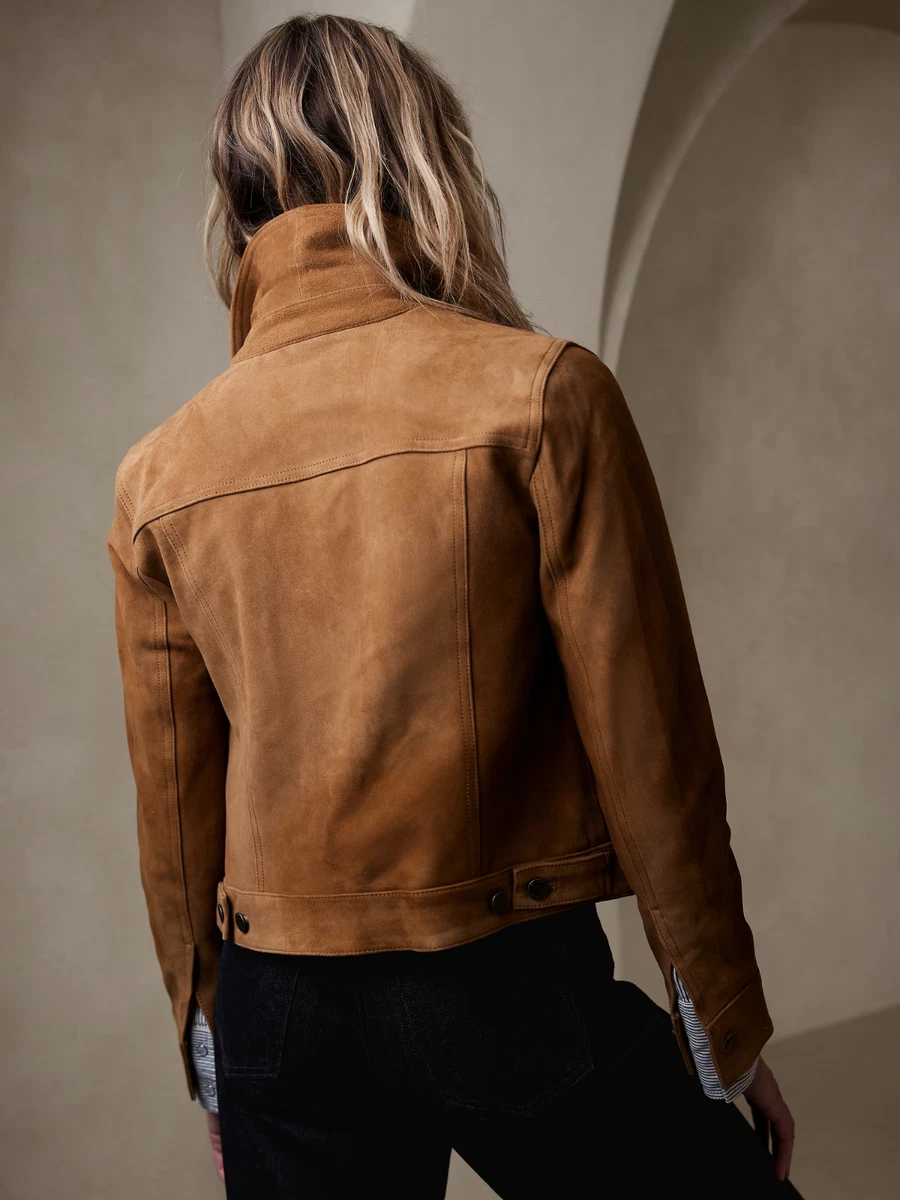 Womens suede hotsell trucker jacket