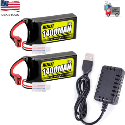 7.4V Lipo Battery 2S 1400mAh T-Plug & JST XH-3P Connector for 1/10 1/16 1/18 RC