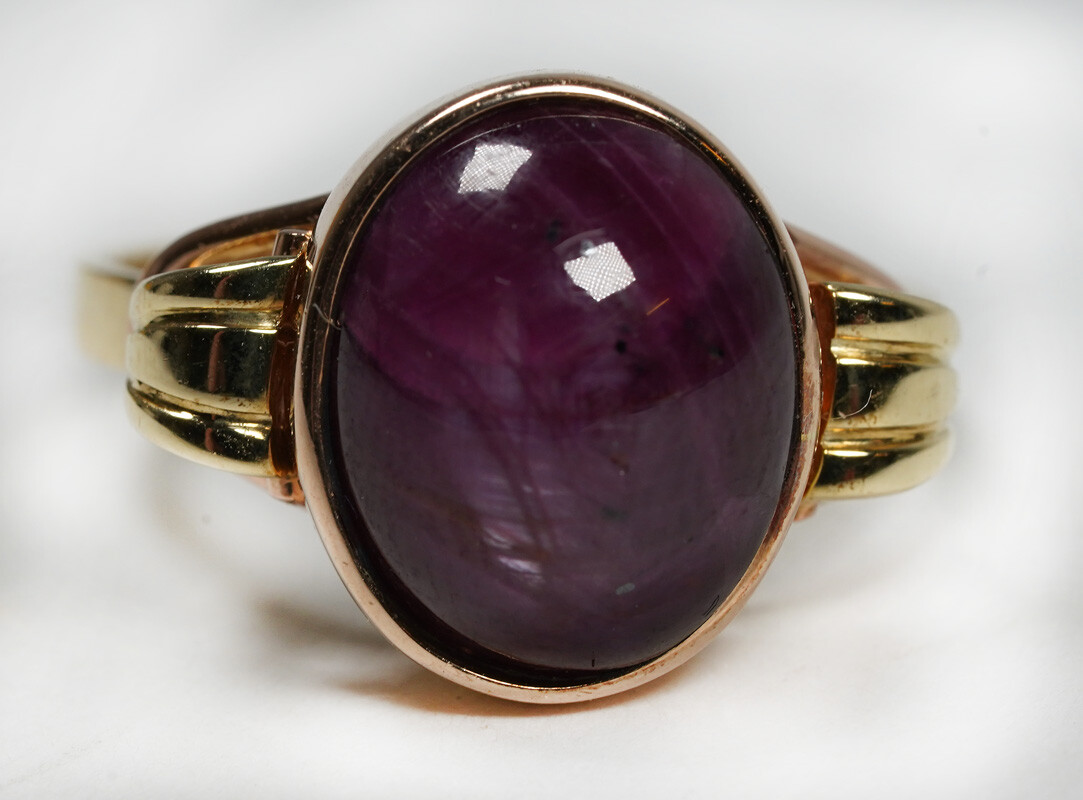Unique 10ct. Star Ruby Cabochon Ring 585 Gold RG5… - image 2