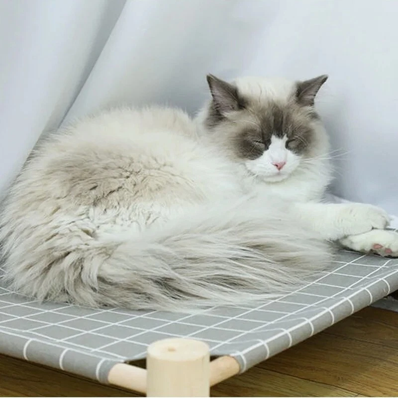 Ropa de cama para gatos al aire libre - Cama elevada de madera para gatos con lona transpirable Foto 3 de 4