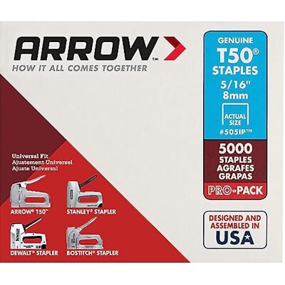 505IP Heavy Duty T50 Staples 5/16 Inch Leg 3/8 Crown 5000 Pack USA Made