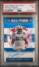 2020 Contenders Optic Dwight Freeney #AT6 All Time Cont Auto Blue /75 PSA 7 NM