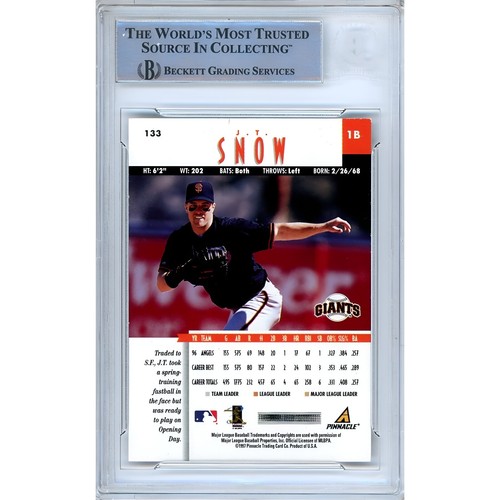 1997 New Pinnacle #133 J.T. Snow Signed Card Auto Beckett Slabbed SF Giants - Picture 2 of 5