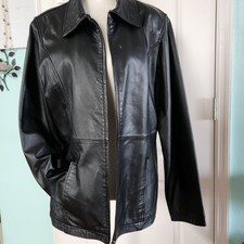 Charles Klein Womens Buttery Soft Vintage Black Leather Jacket Women's Size L