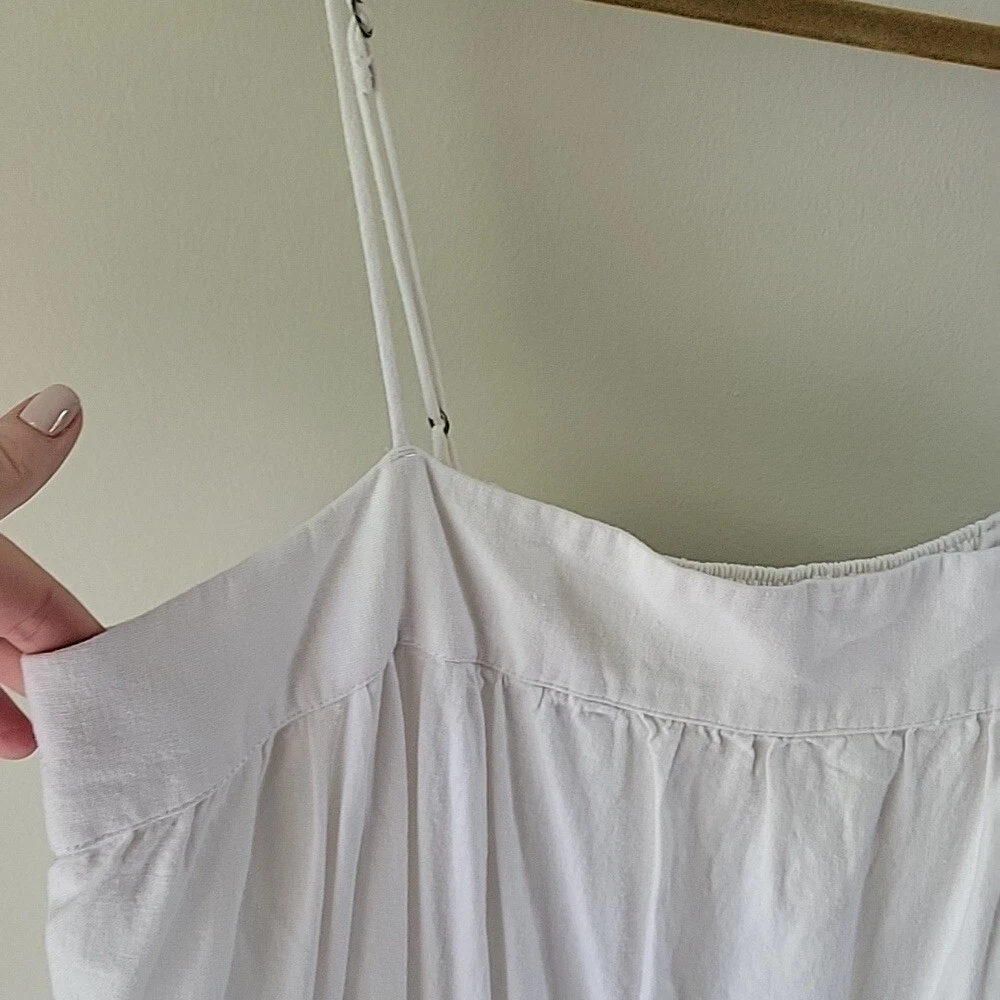 OFF WHITE Maxi abito donna Abercrombie & Fitch misto lino bianco sporco taglia large alto