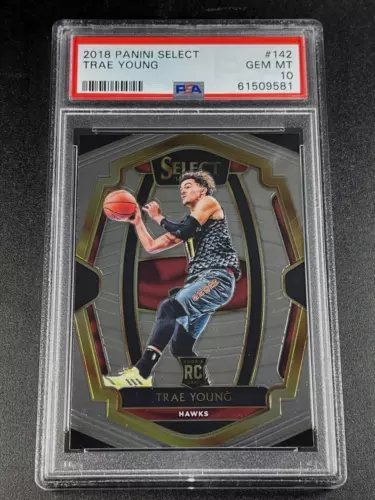 TRAE YOUNG 2018 PANINI SELECT #142 PREMIER LEVEL ROOKIE RC PSA 10 GEM HAWKS NBA