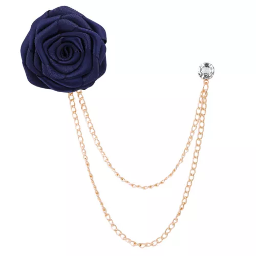 Mens Rose Brooch Flower Brooch Boutonniere Suit Lapel Wedding Pin Tassel Chain - Picture 15 of 95