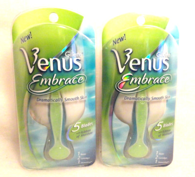 X2 GILLETTE VENUS EMBRACE 5 BLADE 1 RAZOR 2 CARTRAGES 1 SHOWER POD 
