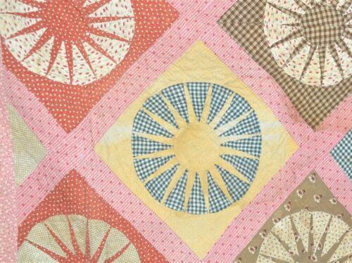antiker Patchwork Quilt 58x83 Seeleute Kompass Top Farbe 19. Jh. Original - Bild 3 von 10