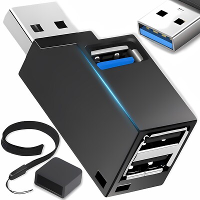 USB Port Splitter Mini 3-Port High Speed Hub Schnittstelle USB 2.0 3.0 Retoo