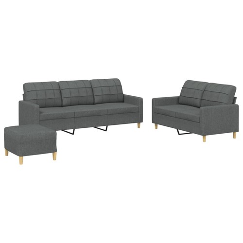 3 Piece Sofa Set with Cushions Dark Grey Fabric Y1S9 - Picture 2 of 8