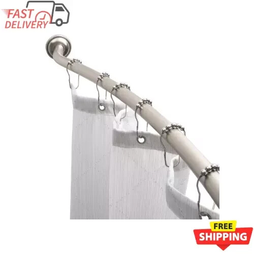 Curved Wall Mounted Shower Curtain Rod in Satin Nickel Adjustable 44 in to 72 in - Picture 1 of 7