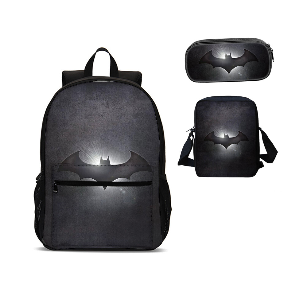 Batman School Backpack Set 4PCS Book Bag Lunch Box Crossbody Bag Pencil