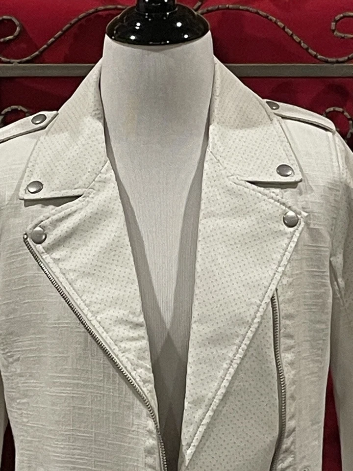 NYDJ Lino Imitación Cuero Cremallera Asimétrica Moto Chaqueta Abrigo Mujer’s Talla XSmall COMO NUEVO Foto 3 de 4