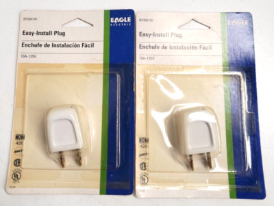 NEW - Eagle Electric White EZ Install Plugs 10A 125V BP2601W LOT OF 2 Free Ship