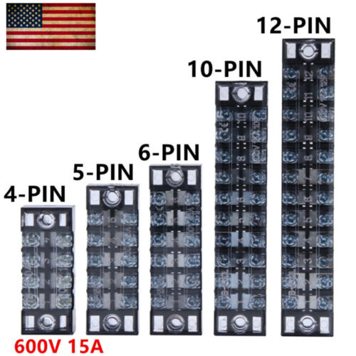 Dual Row Screw Terminal Electric Barrier Strip Block 600V 15A 3/4/5/6/10/12 Pins - Picture 3 of 15