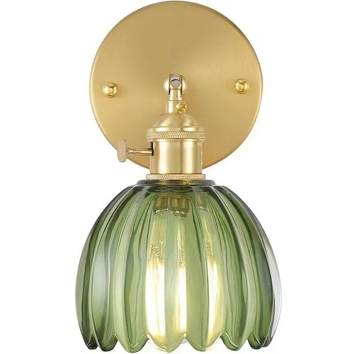 Vintage Green Glass Wall Sconce 2-Pack, Gold Bronze Body, E26 Base - Picture 2 of 13