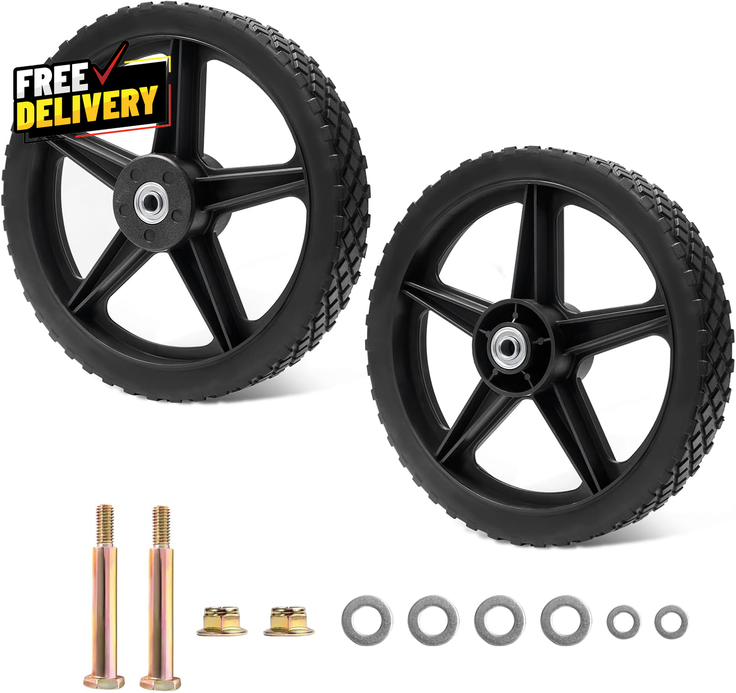 16x1.75 Spoked Plastic Lawn Mower Wheels for Garden Carts