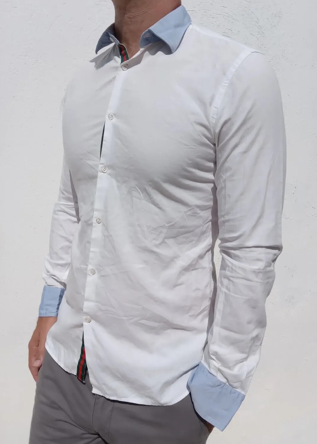 AGLINI Men's WHITE/BLUE COTTON Shirt Size 39 UK Vintage RRP £239 image 3