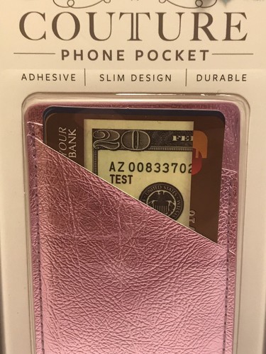 Couture Cell Phone Pocket-cash/ Cards Adhesive Slim Design- Platinum/ Purple New - Picture 2 of 7