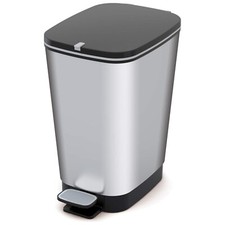 Image of 50L Waste Bin Metallized Silver Odour Free Pedal Easy Clean Kitchen Office Solid