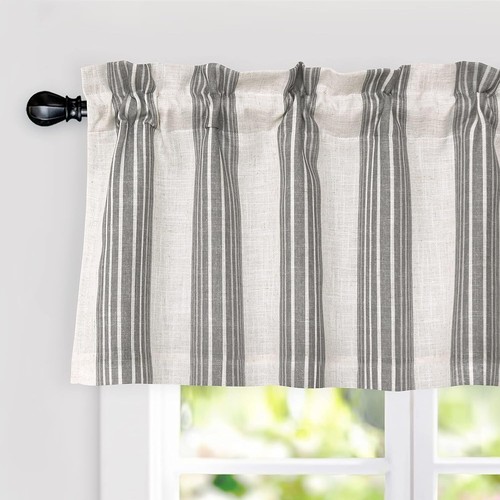 Chris Vertical Striped Linen Blackout Valance Lined Thermal Curtain w/Rod Pocket - 第 1/9 張圖片