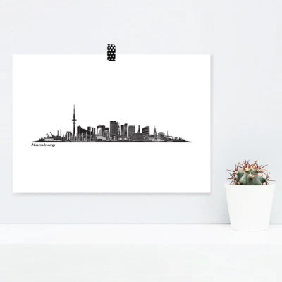 JUNIWORDS Poster "Skyline Hamburg" in Schwarz Geschenk Geburtstag DIN A4 A3 A2  - Bild 1 von 3